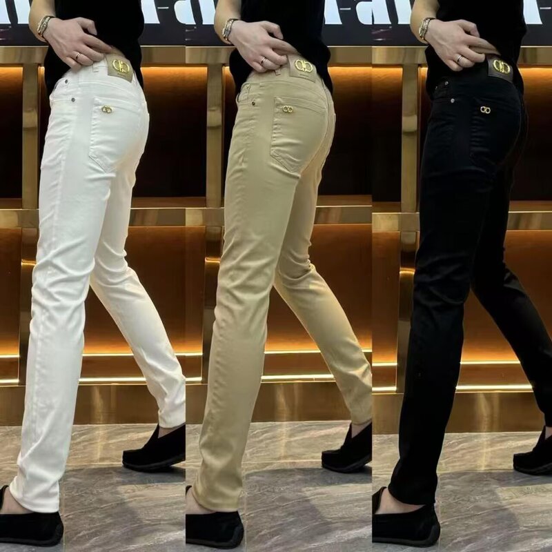 Light Luxury Fashion Trend High-Quality Solid Color Simple Versatile Men's Slim Fit Straight-Leg Cropped Jeans