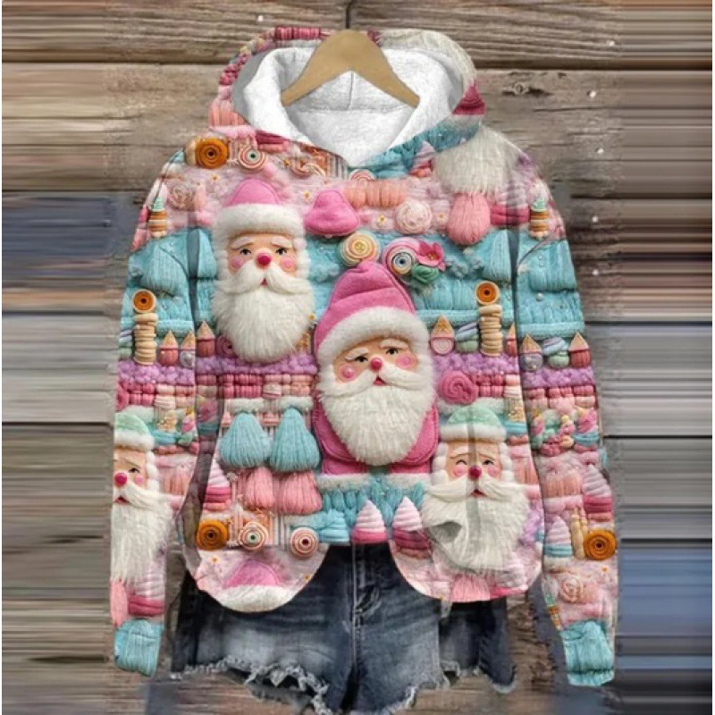 Moletom com capuz masculino com estampa divertida de Natal - Pulôver aconchegante com desenhos festivos, modelagem solta, manga longa, estilo streetwear_voghion.com