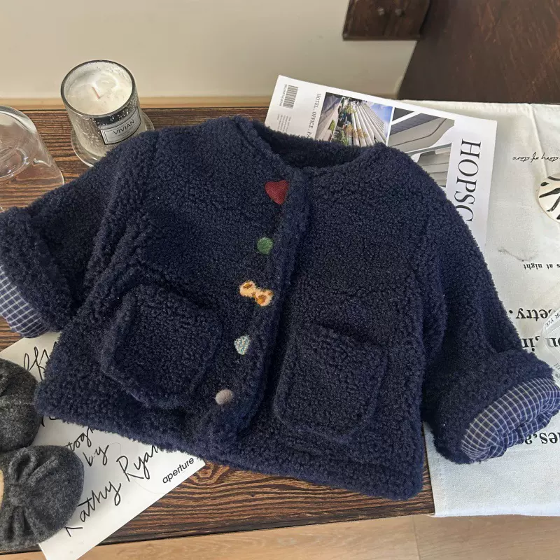 韩版童装2025新款冬季女童羊羔毛外套儿童加绒加厚保暖毛毛外套潮