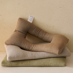 Buckwheat Shell 4D Stripesd Ear Protection Pillow Household Cervical Spine Ear Hole Pillow Cotton Pillow Multifunctional Neck Protection Pillow Buckwheat