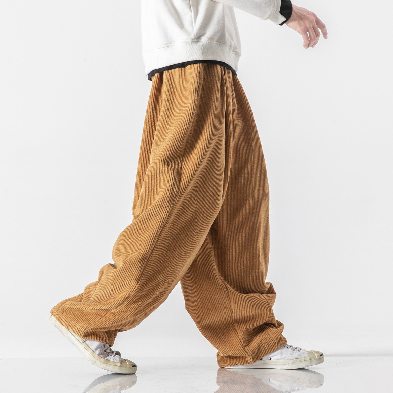 Pantalones de linterna de tendencia suelta, pantalones de pana para hombre, pantalones de pierna ancha sueltos de gran tamaño, pantalones de harén casuales de primavera