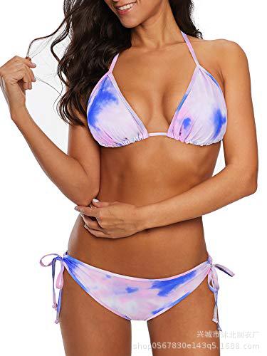 Set de Bikini Triángulo con Cordones Set de 2 Piezas de Nylon con Almohadilla sin Aros para Natación y Playa