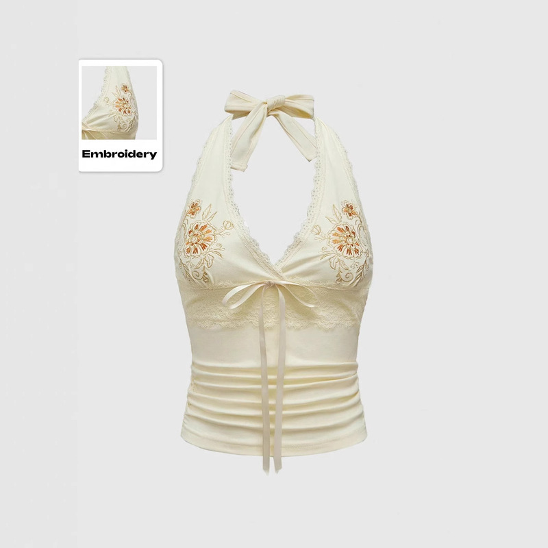 Topic 3 Sexy Floral Embroidery Lace Stitching Lace Vest Hanging Neck Slim-Fit Slimming Sling