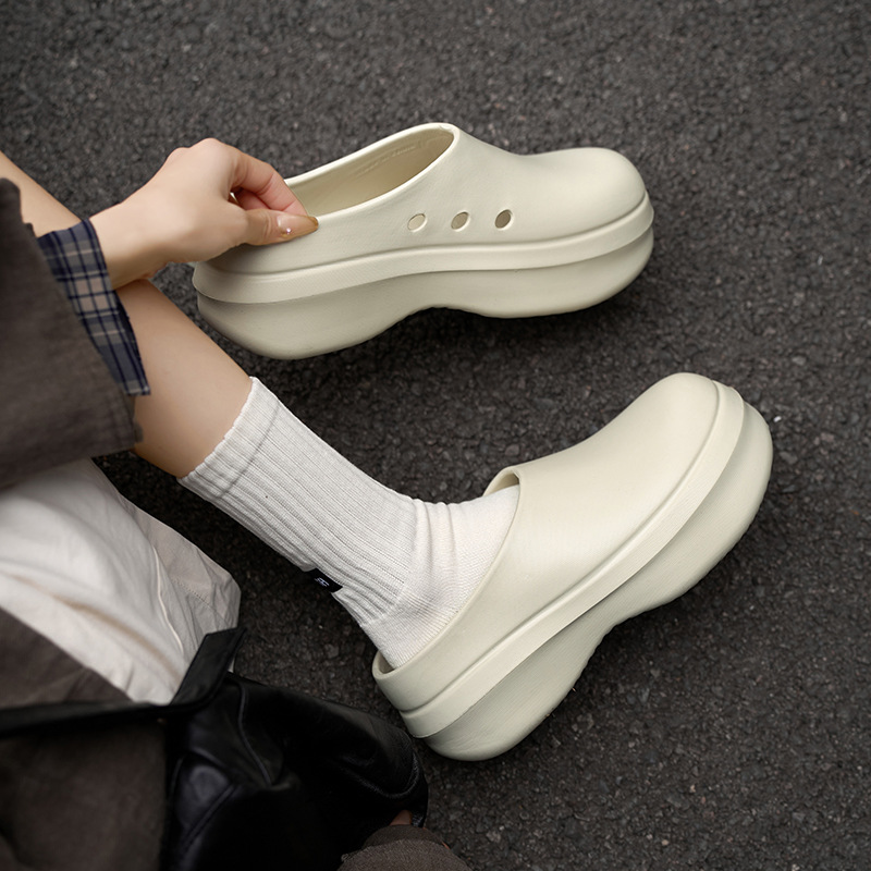 シェフシューズ 冬の新作 スリッポン ミュールシューズ 厚底 アウトドア 防水 室内用 つま先が覆われた綿スリッパ 女性用