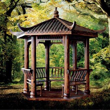 厂家定制新中式防腐木实木青瓦凉亭古建长廊树脂瓦户外庭院亭子