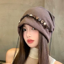 秋冬复古五角星流苏包头帽子女款大头围显脸小堆堆帽日系百搭冷帽