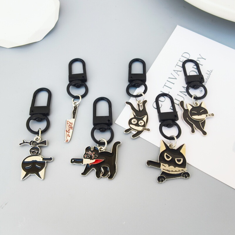 Amazon's New Gothic Style Assassin Cat Pendant Keychain Holiday Gifts Cross-Border Light Small Items Wholesale in Stock