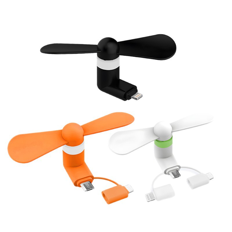 Ventilador de teléfono móvil Mini ventilador de teléfono portátil tres en uno para ventilador de teléfono móvil Apple Android Type-C