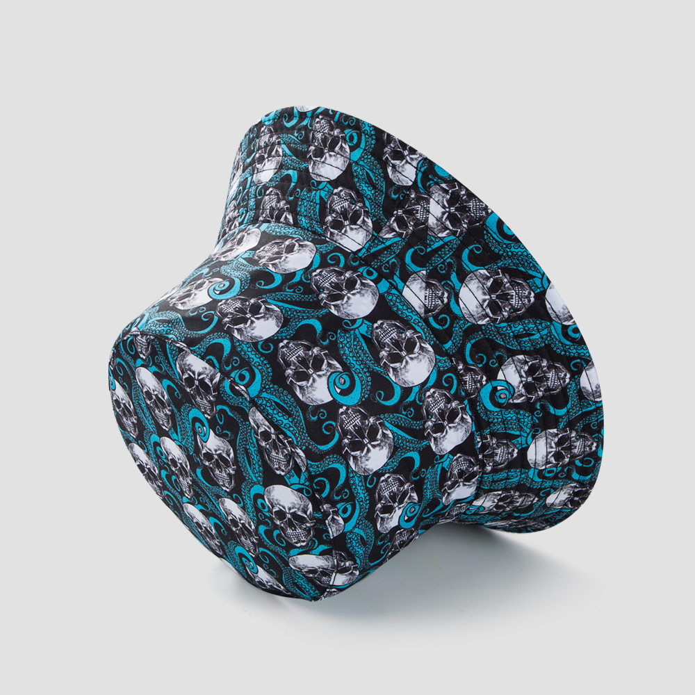 Red Color European And American Halloween Personality Skull Bucket Hat Male Sun Protection Sun Hat Lady Graffiti Reversible Bucket Hat
