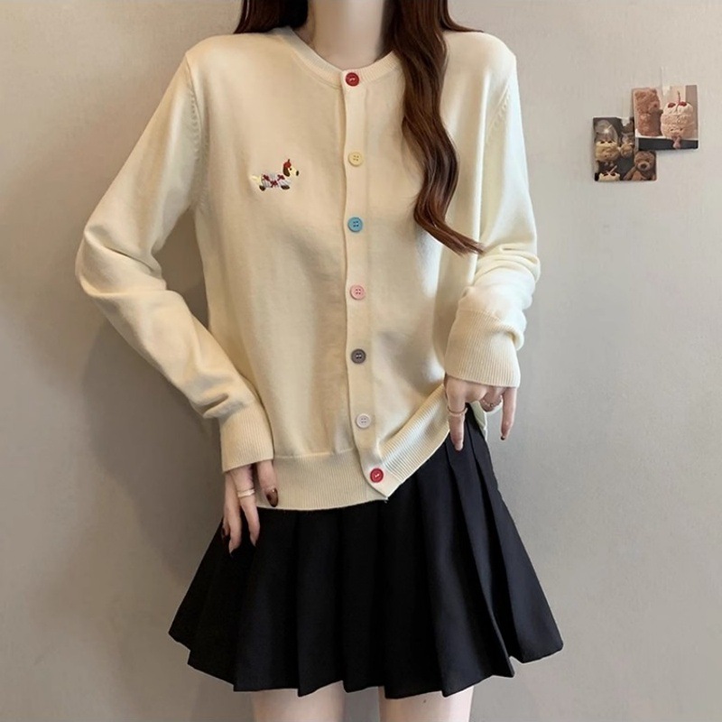 春款甜美气质刺绣卡通彩色扣针织开衫2025新款圆领显瘦减龄上衣女|undefined