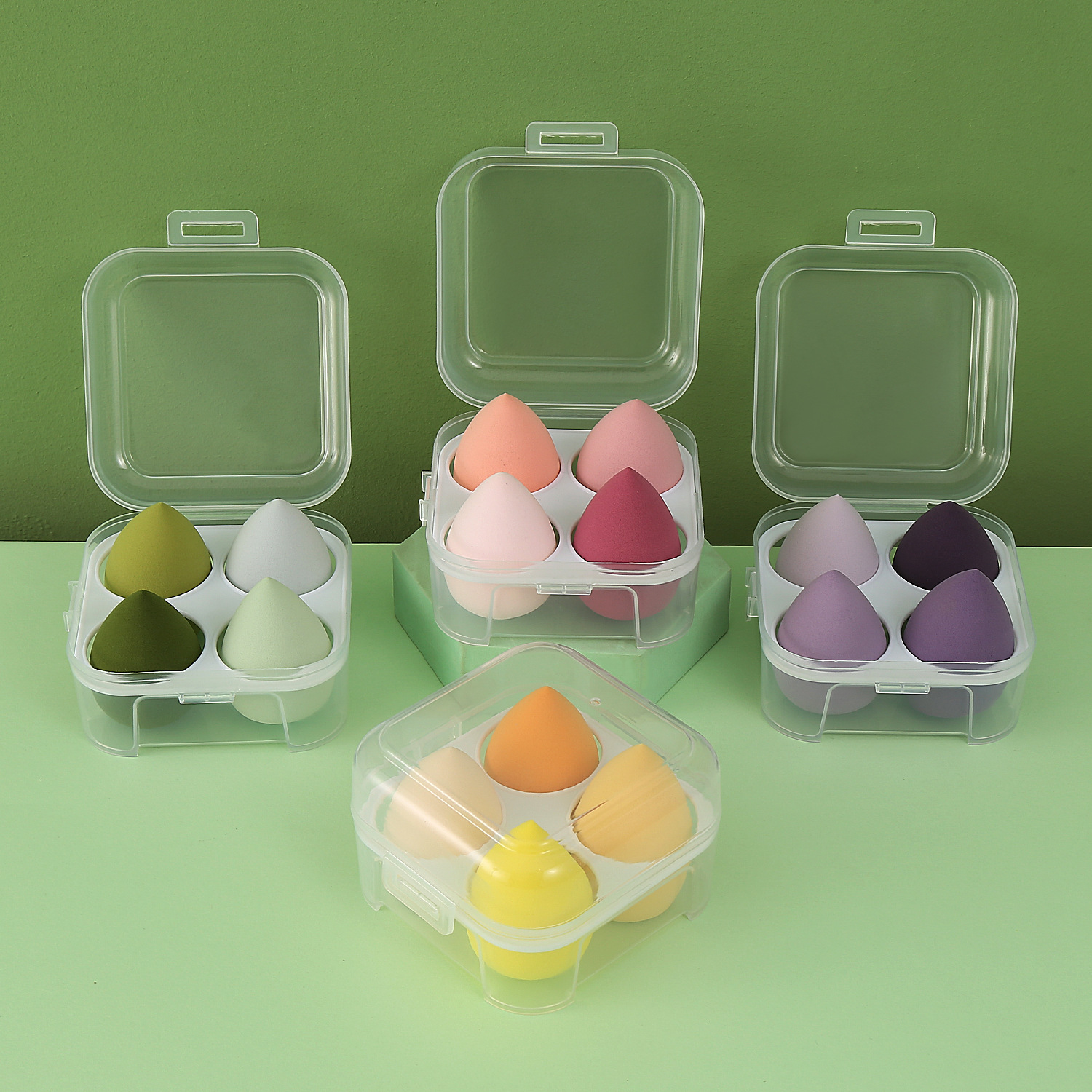 厂家直销 A品非乳胶美妆蛋 4个装美妆蛋套装 四格收纳盒装美妆蛋