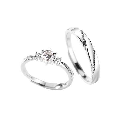 s925 sterling silver new couple ring pair Japanese and Korean simple simulation diamond ring wedding anniversary Valentine's Day gift