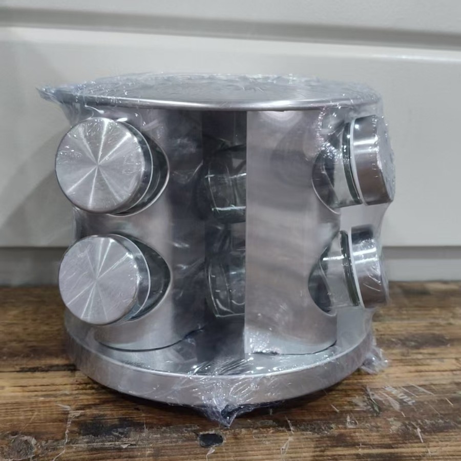Transfronterizos de acero inoxidable condimento de 360 grados condimento botella de especias rotatoria conjunto de cocina redonda almacenamiento de estante