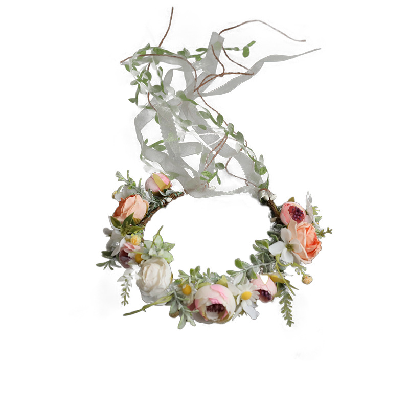Nuevo estilo transfronterizo dedicado a la guirnalda de primavera, tiara de novia dulce, accesorios de fotografía de estudio de bodas de vacaciones junto al mar