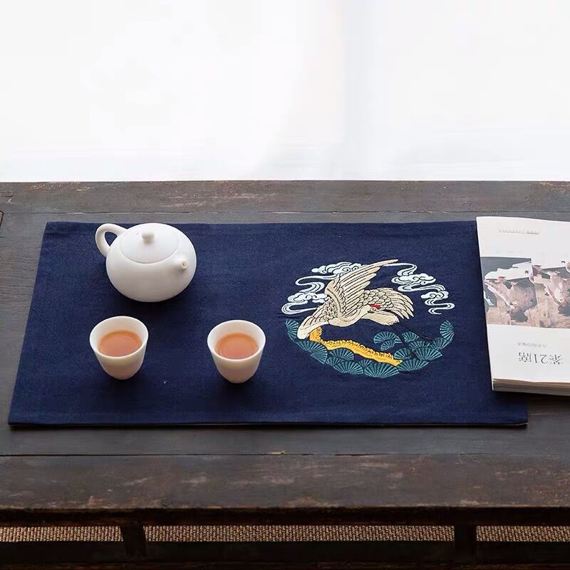 Fábrica al por mayor Fu Lu Shou Xi algodón y lino bordado tabla corredor Kung Fu ceremonia del té Zen chino tela té seco estera té