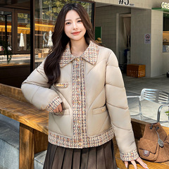 小香风拼接棉服女短款冬季新款洋气保暖棉袄小棉衣显瘦外套厂家直