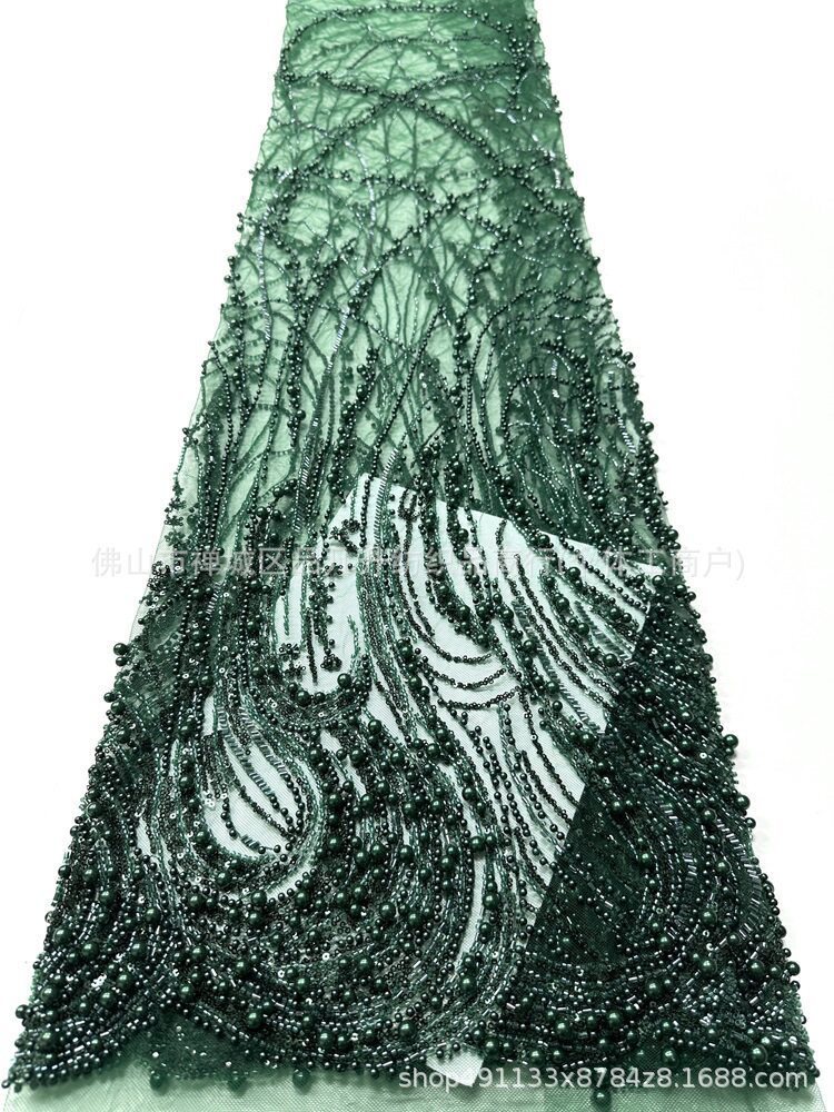 Curva de vórtice de flujo pesado clavos tela de malla tamaño perla sequinilla banquete anfitrión tela de vestido