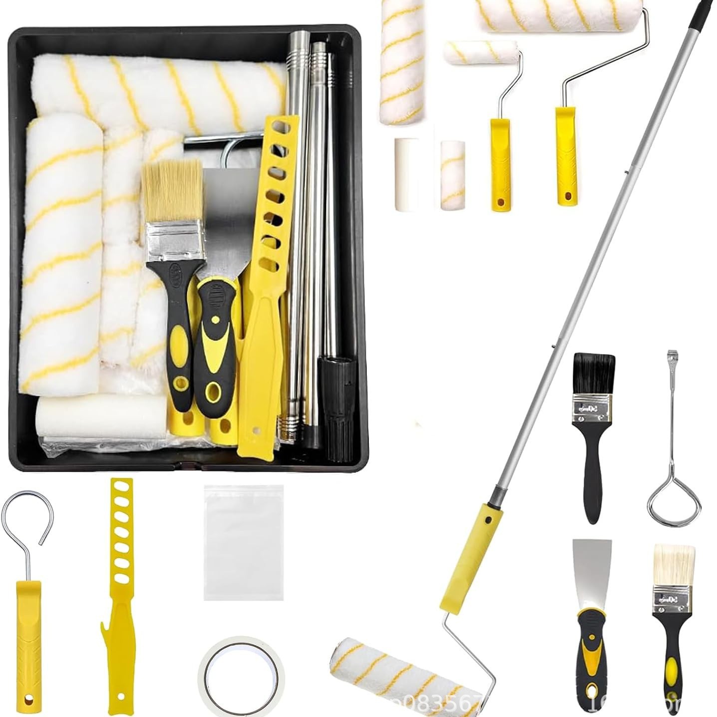 Home Construction Waterproof Dead Corner Latex Paint Roller Brush Wall Paint Paint-Absorbing Roller Brush 9inch Long Hair Brush Set