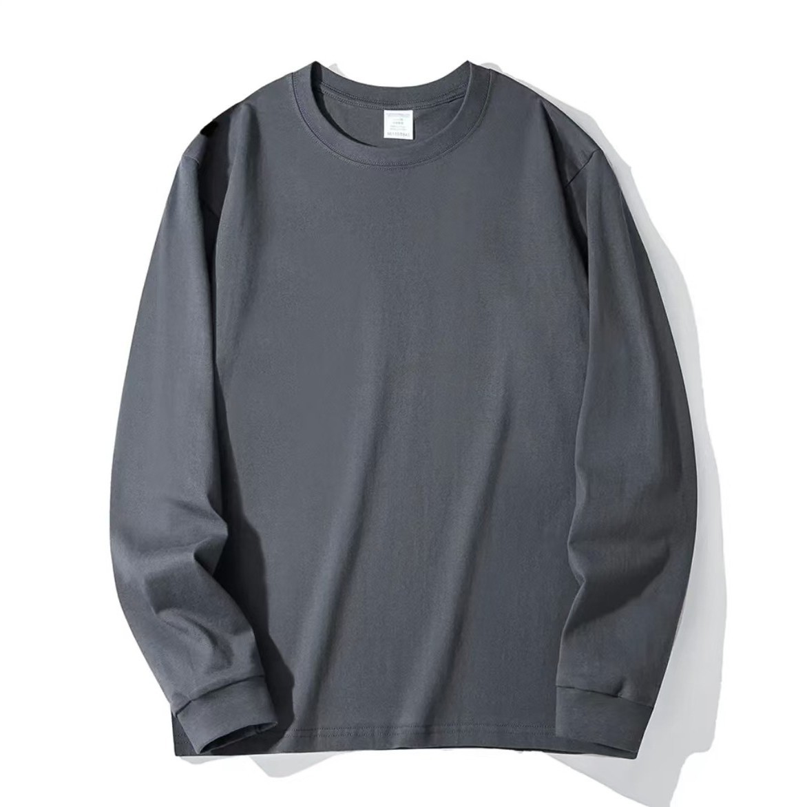 500g純綿春秋小衿アメリカンスタイル長袖Tシャツ男女兼用無地透けないゆったり大きいサイズトレンドカジュアル万能