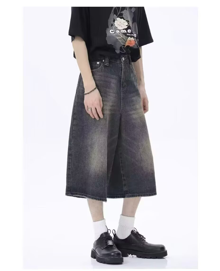 Pantaloncini in denim uomo vintage washed taglio largo diritto_voghion.com