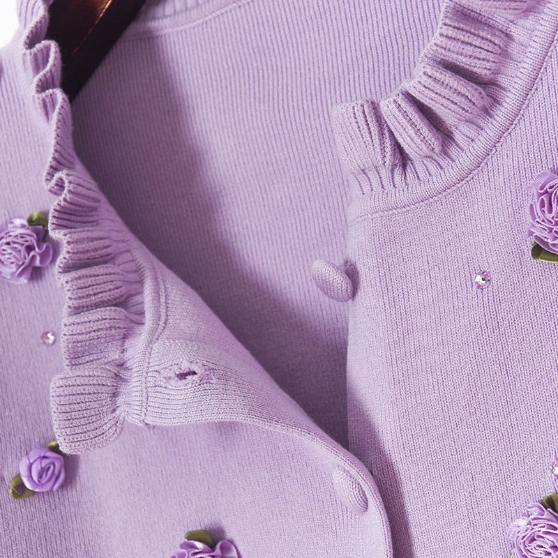 Women's Clothing Flower Diamond Ruffle Knit Cardigan + Suspender Dress Women's Set_voghion.com