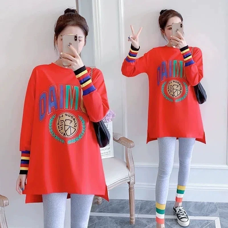 Одежда для беременных женщин Осенняя мода мама осень накидка на живот свободный тонкий длинный Топ Футболка не показывает весну и осень