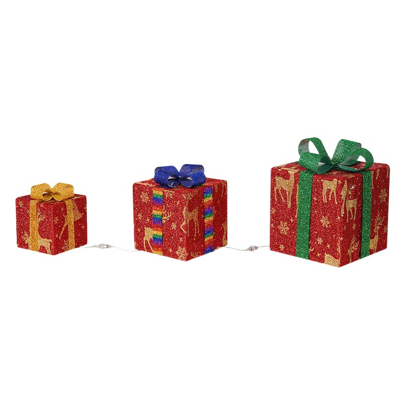 Fábrica nueva caja de regalo de Navidad conjunto de tres piezas accesorios de decoración de fiesta de cumpleaños de Navidad luces de Navidad adornos de regalo