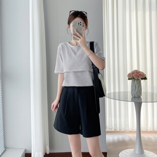 8640 summer bottoming shirt women's short-sleeved regular skin-friendly nursing can be worn outside top women's round neck breast-feeding with breast pad