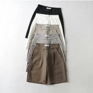 Korean style draping elegant straight suit shorts women's high waist loose cropped pants casual slimming wide leg pants
