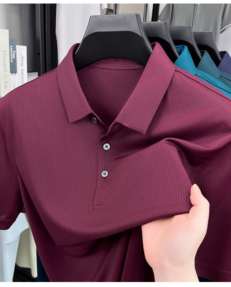 Áo polo nam tay ngắn lụa tơ tằm cao cấp phong cách công sở — Xanh đậm 15580 chi tiết 19