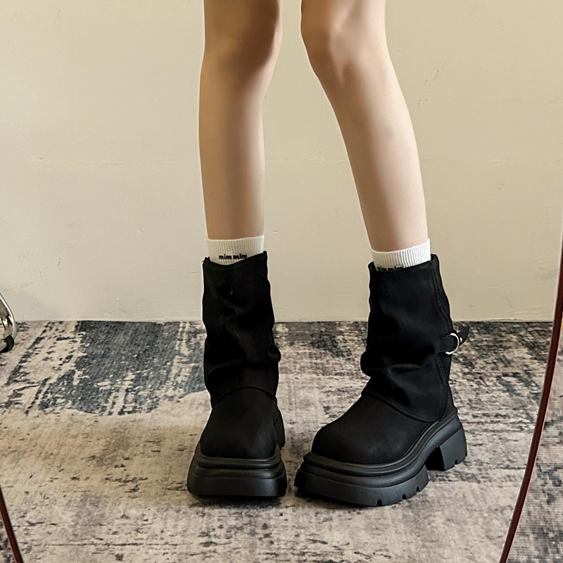 堆堆短靴女2025新款秋厚底马丁靴女款棕色靴子美拉德裤管靴|undefined
