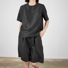 平板香云纱莨绸植物染桑蚕丝简约短袖小圆领T恤女 春夏款舒适休闲