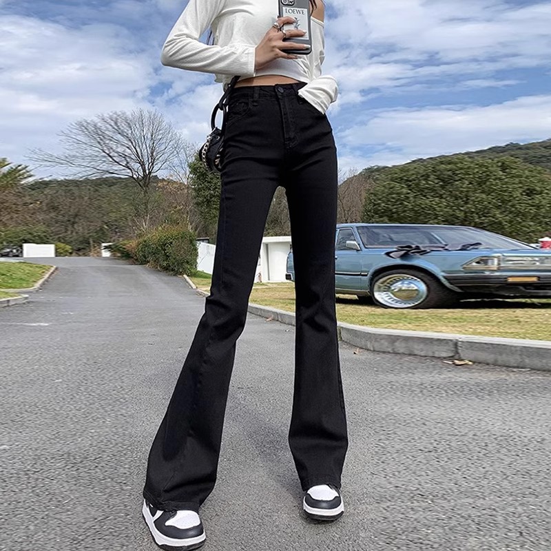 黑色微喇叭牛仔裤女2025春夏季新款高腰高个子拖地长裤马蹄裤薄款
