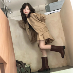 女童套装儿童外套半身裙春秋季2025新款大童卡其色甜美两件套潮薄