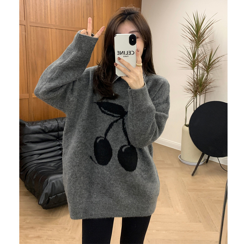 New European soft glutinous lazy fashionable sweater women's autumn and winter sweet age-reducing loose mid-length sweater coat