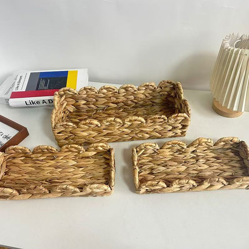 亚马逊水葫芦草花边草编收纳筐手工编织家居酒店纸巾杂物收纳筐
