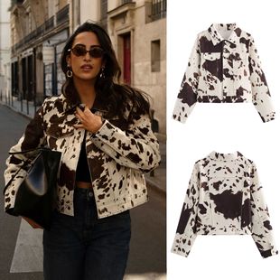 Aliexpress Cross-Border Export European and American Clothing Za Autumn and Winter New Street Fashion Casual Contrast Printed Woolen Jacket