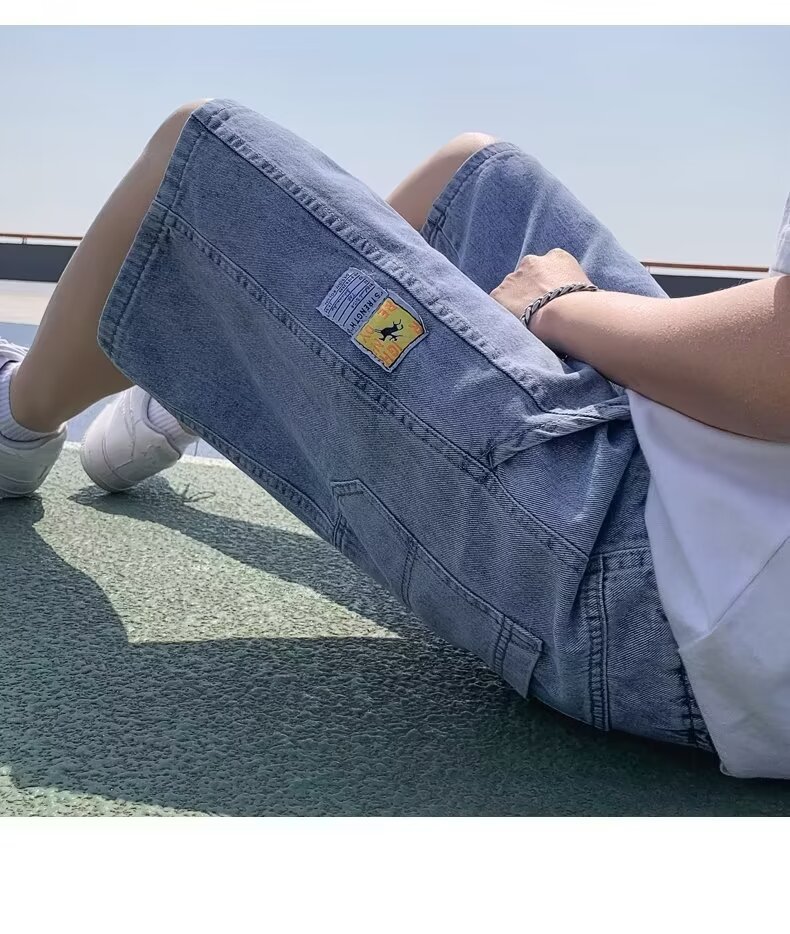 2024 pantalones cortos de mezclilla de verano para hombres de estilo fino de verano pantalones cortos casuales coreanos rectos sueltos