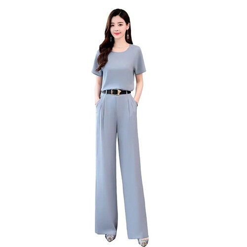 Wide-leg pants set for women, 2026 summer new style, western-style, slimming goddess fan chiffon, fashionable royal sister casual two-piece set