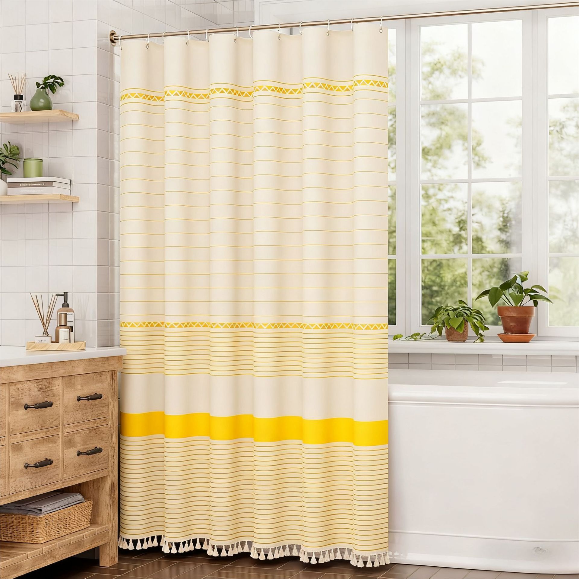 Cortina de ducha de lino jacquard Amazon, impermeable y antimoho, cortina divisoria para baño, cortina de tela impermeable, venta al por mayor