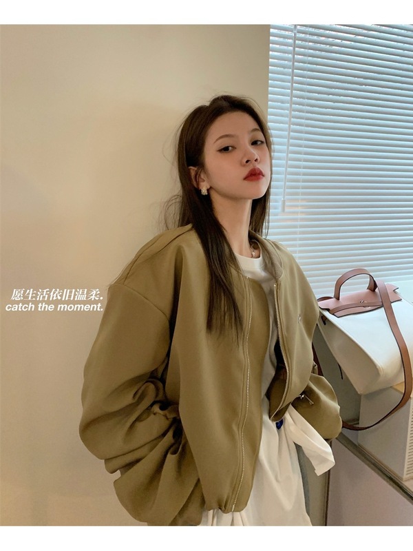 美式复古立领棒球服短款外套女早秋季设计感小个子bf风飞行员夹克|undefined