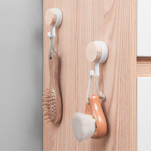 Wooden round head hook household multi-functional nail-free adhesive hook strong load-bearing creative hook behind the door without punching adhesive hook