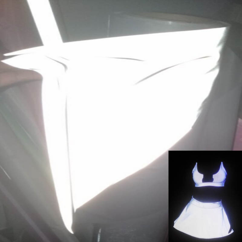 厂家直供高亮莱卡布底弹力反光布柔软休闲瑜伽健身夜跑裙反光面料