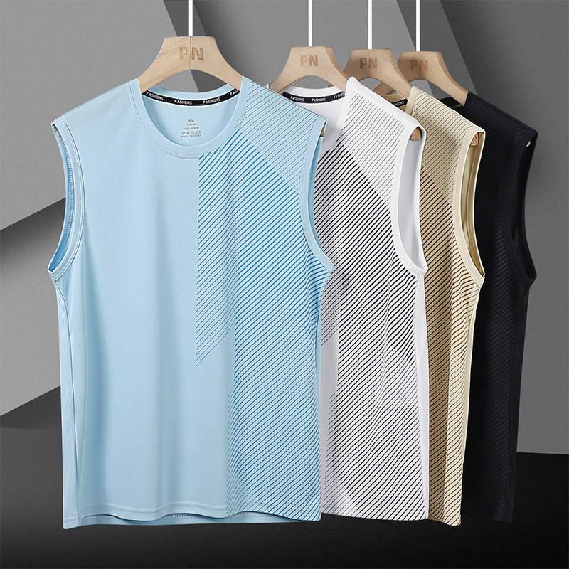 Quick-drying vest men's sports casual summer thin breathable loose training fitness ice silk waistcoat sleeveless T-shirt