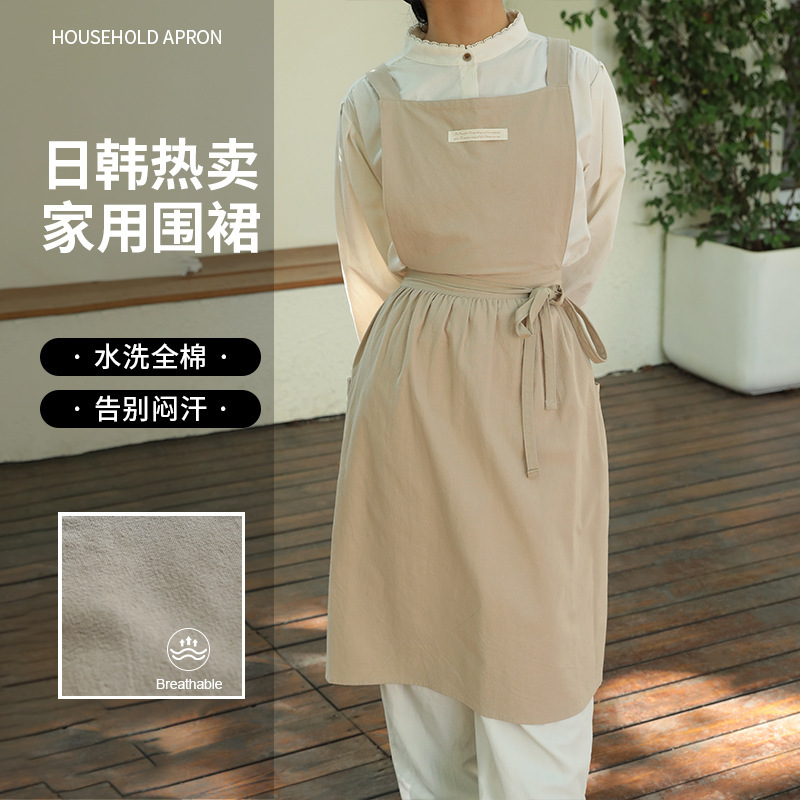 Korean and Japanese Hot-Selling Apron, Simple and Artistic, All-Cotton, Breathable, for Kitchen, Home Use, High Aesthetic Value, Suitable for Nail Salons, Flower Shops, and Baking