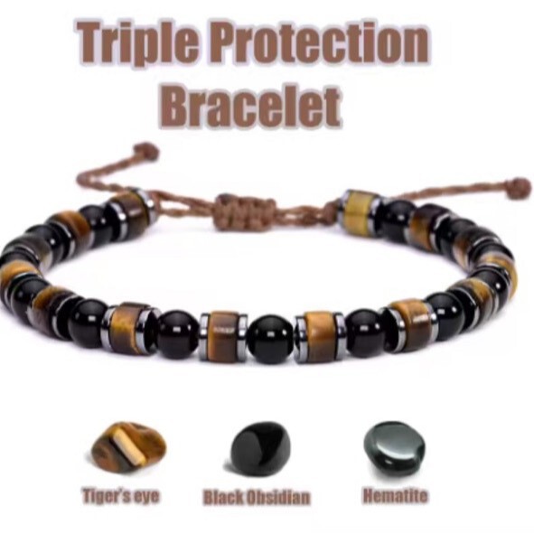 European and American Cross-Border Best-Selling Tiger Eye Stone Triple Protection New Fashion Exquisite Bracelet Beaded Hand Jewelry Couple Jewelry for Women