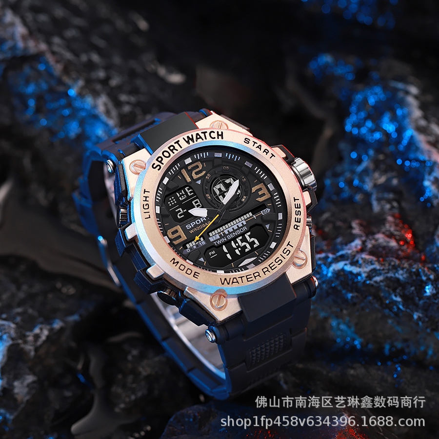 Tendencia de la moda 6024 deportes al aire libre reloj a prueba de golpes niños y niñas multi-funcional impermeable luminoso reloj electrónico