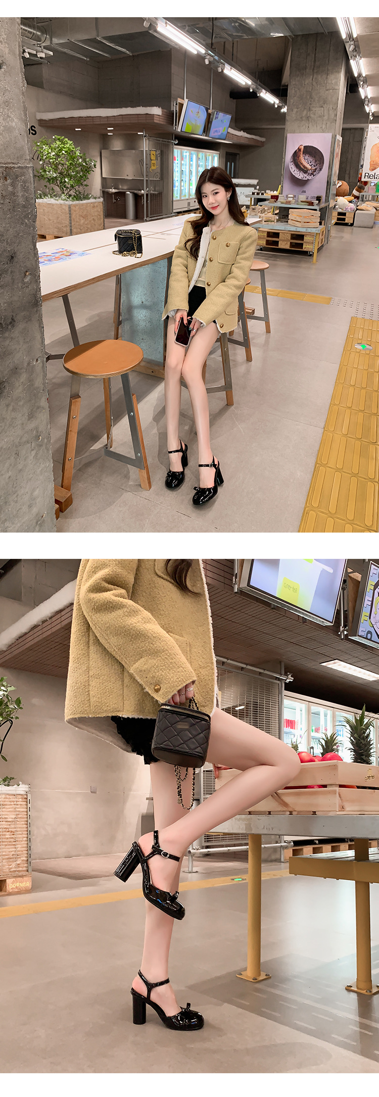 Sandal cao gót nữ mũi nhọn quai ngang nơ bướm, gót vuông ổn định — màu đen, Rượu vang đỏ, màu mơ chi tiết 6