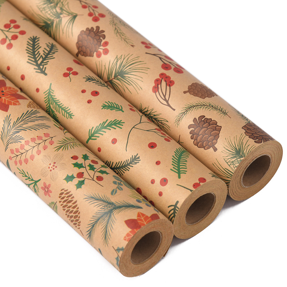 Transfronterizo Amazon nuevo papel de embalaje de regalos de Navidad impresa kraft retro diy embalaje de papel de regalo al por mayor