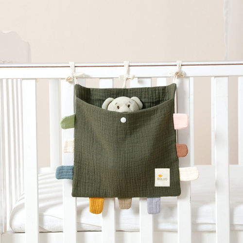 Baby fence bedside pure cotton gauze storage hanging bag baby bedside diaper diaper toy storage bag